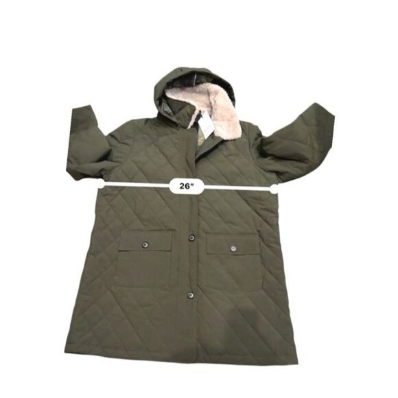 Barbour Womens Olive Green Quilted Hooded Coat With Sherpa Lining Size 1X - Picture 5 of 9